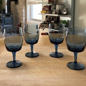 Vintage Gorham Crystal Accent II Blue Iced Tea Goblets Set of 4 - 12 oz.